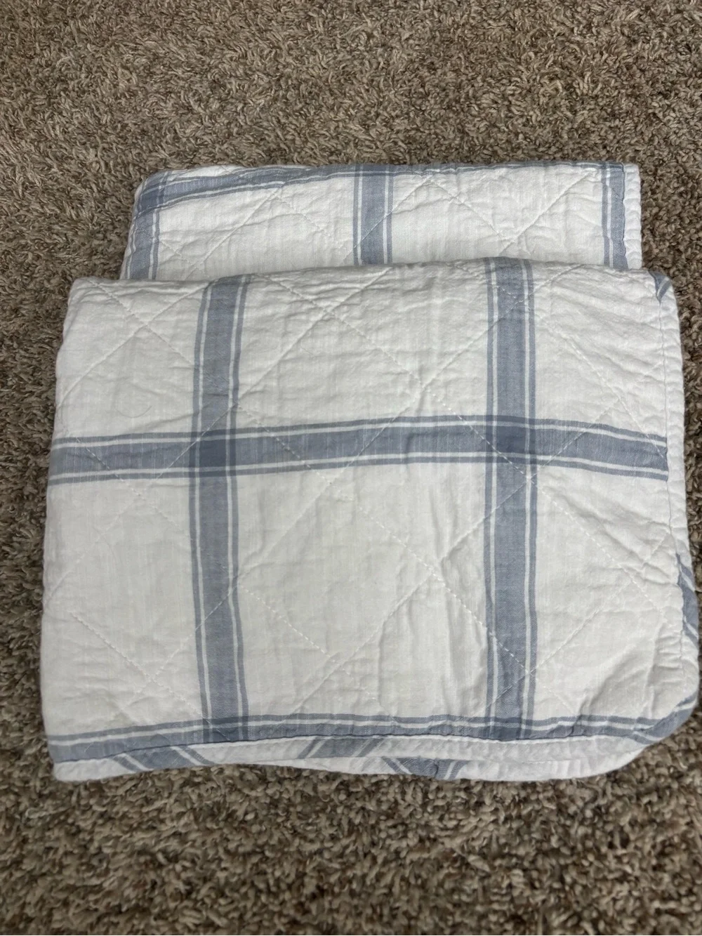 Brooks Brothers White Quilt with Light Blue Windowpane Check